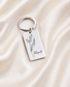 Personalized Keychain With Birth Flower