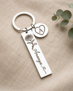 Name Initial Personalized Keychain With Birth Flower
