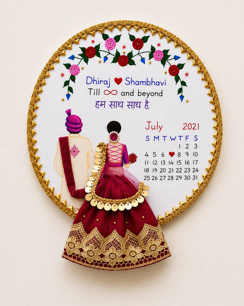 Personalized Couple Wedding Calendar Hoop