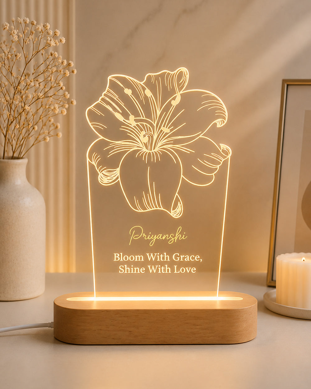Personalized Flower Acrylic LED Lamp