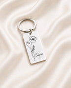 Personalized Keychain With Birth Flower