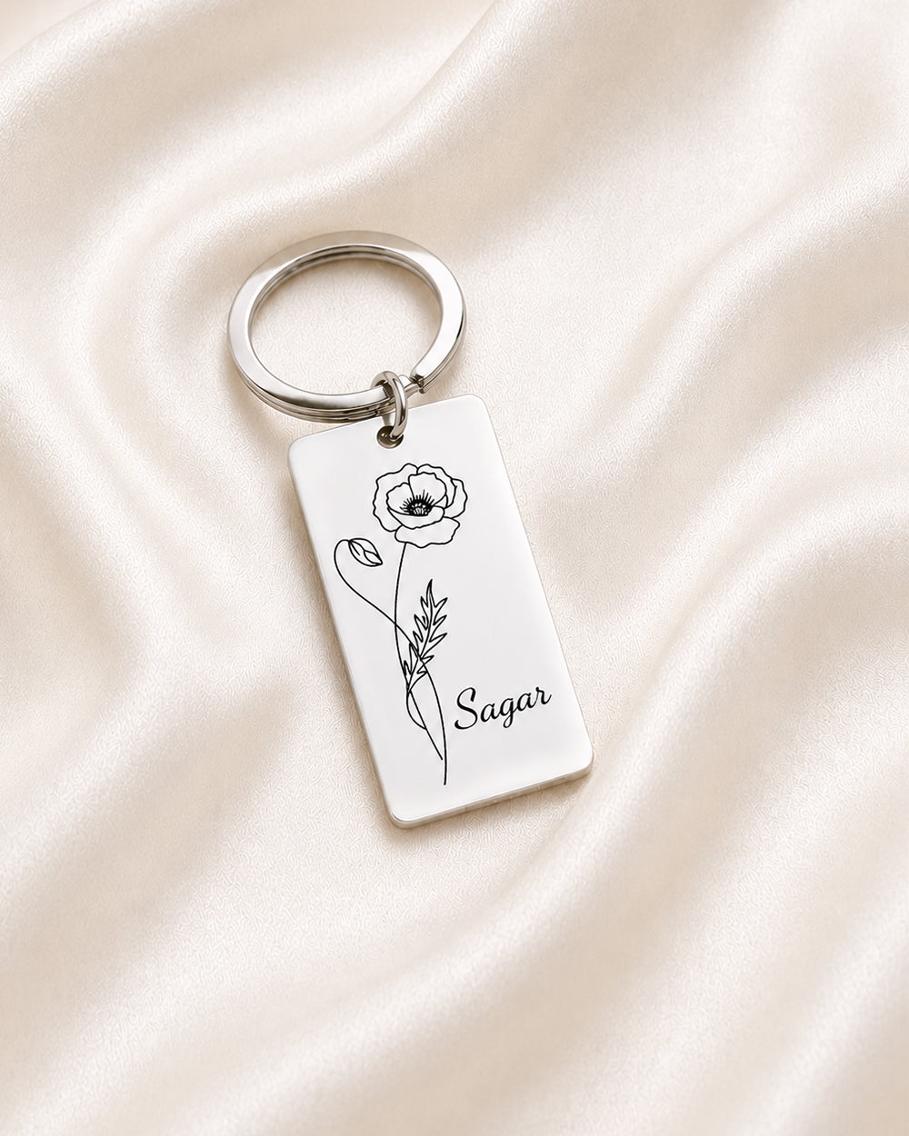 Personalized Keychain With Birth Flower