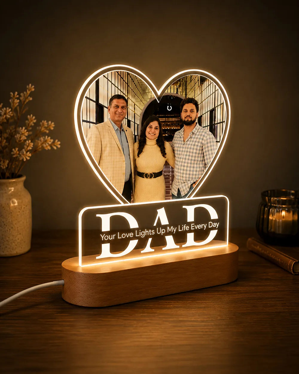 Personalized Heart Shape Acrylic LED Lamp for Dad