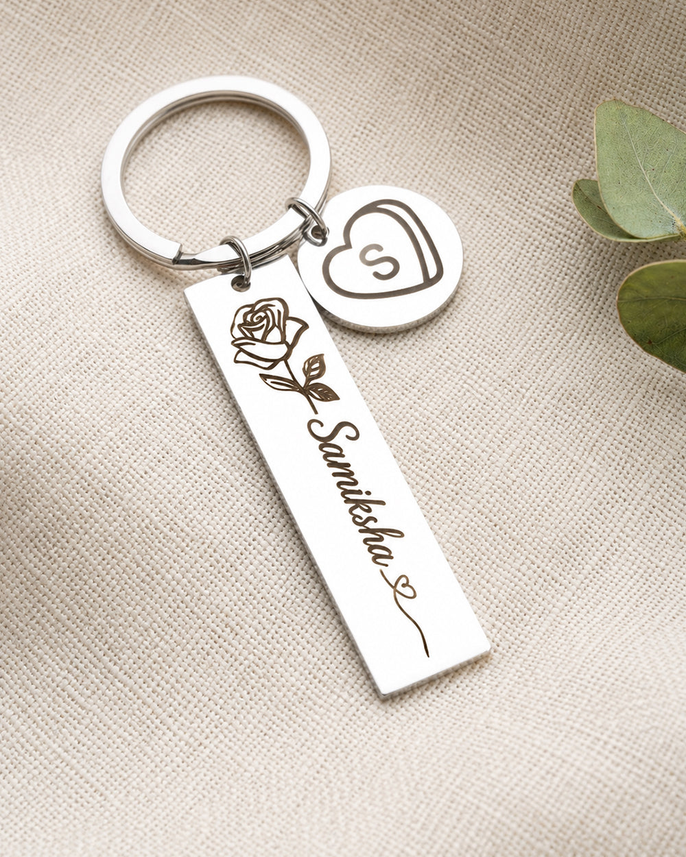 Name Initial Personalized Keychain With Birth Flower