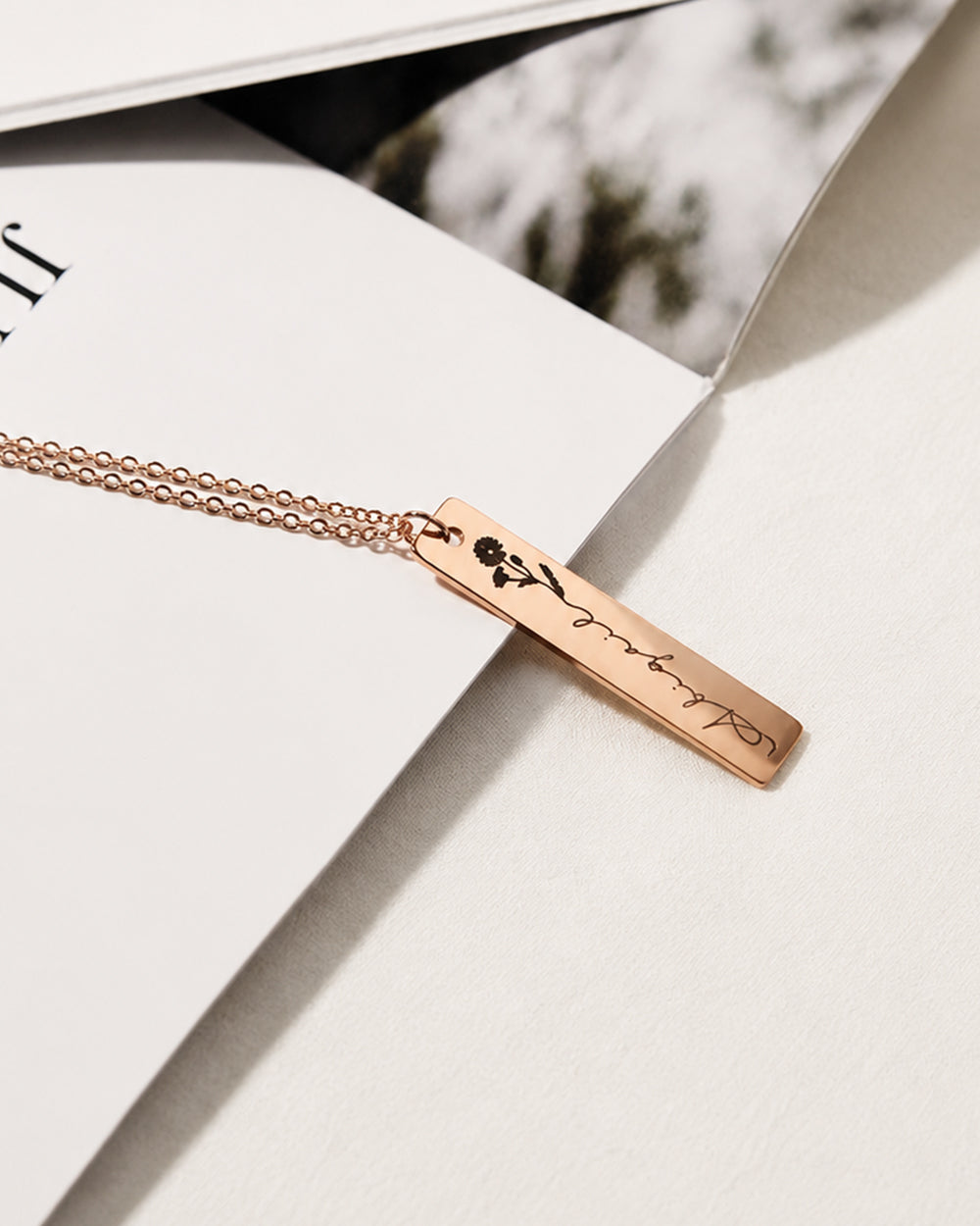 Personalised Birth Flower Necklace Bar