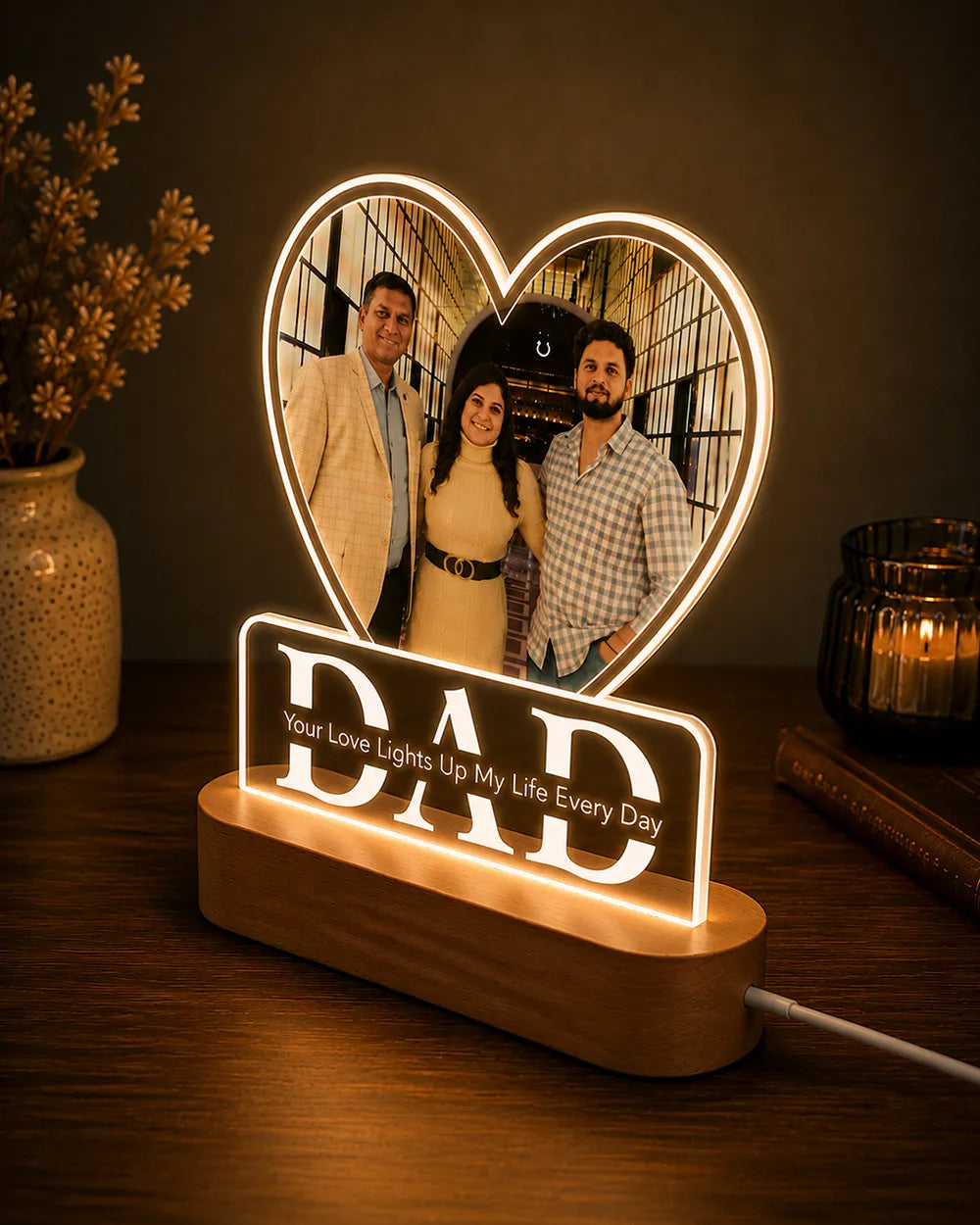 Personalized Heart Shape Acrylic LED Lamp for Dad