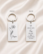 Personalized Keychain With Birth Flower