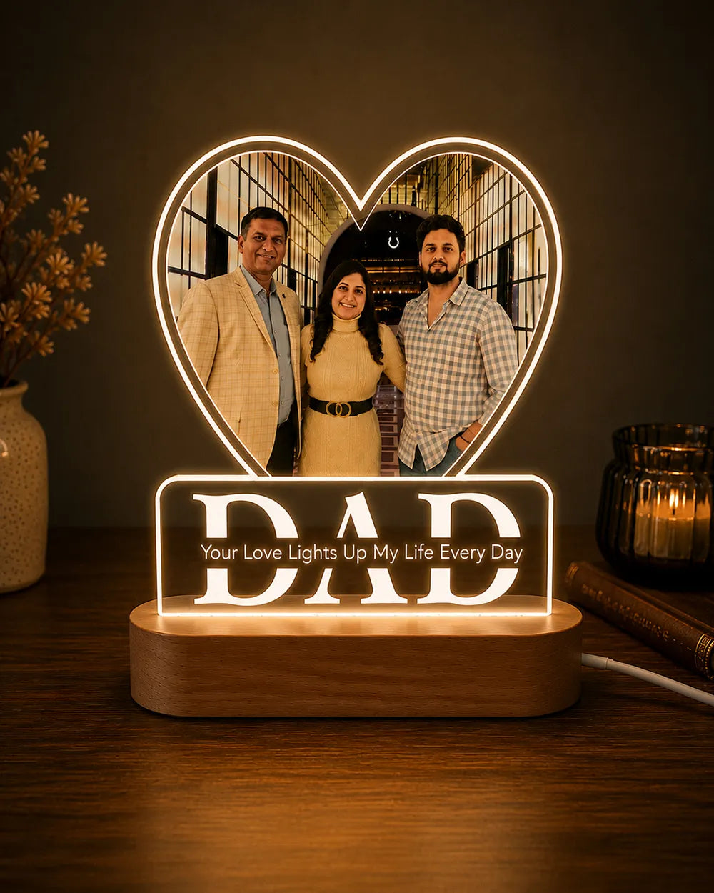 Personalized Heart Shape Acrylic LED Lamp for Dad