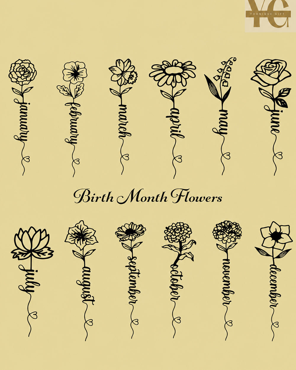 Name Initial Personalized Keychain With Birth Flower
