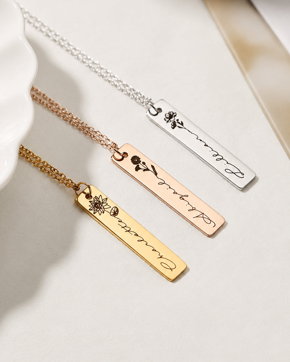 Personalised Birth Flower Necklace Bar