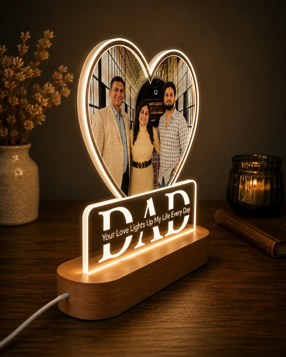 Personalized Heart Shape Acrylic LED Lamp for Dad