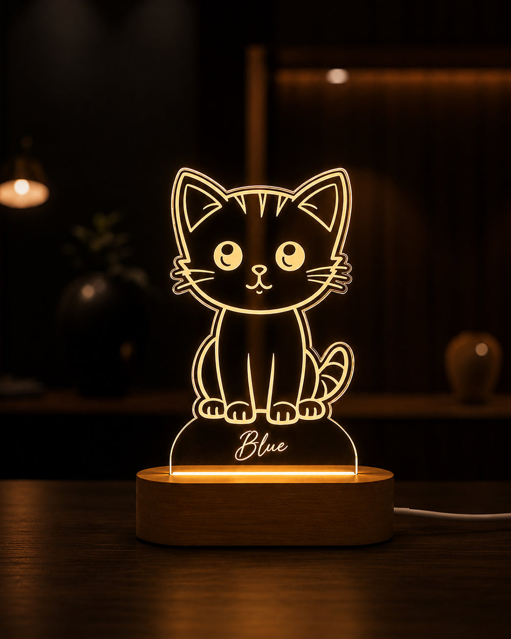 Personalized Cat Name Acrylic LED Lamp