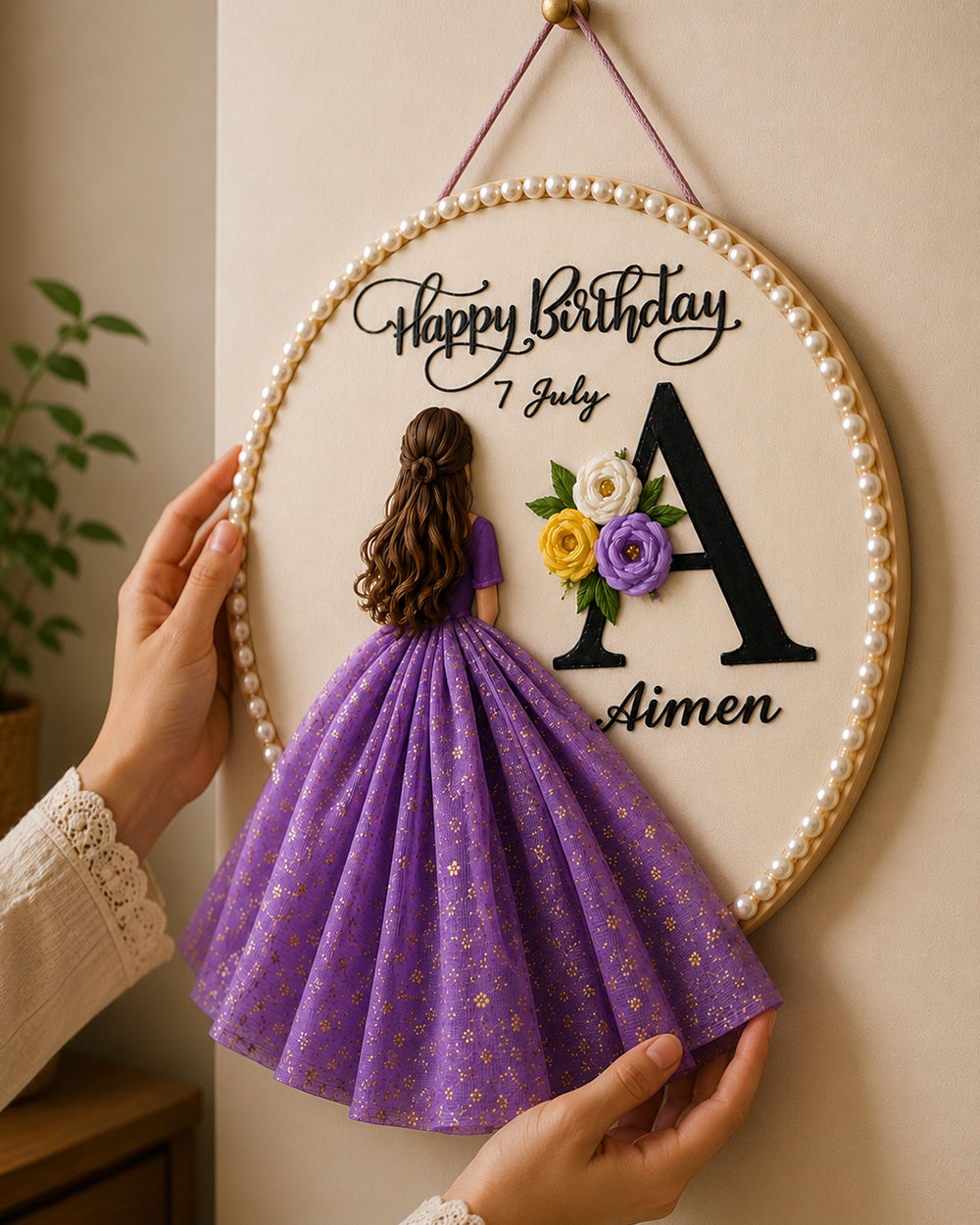 Happy Birthday Name Initial Hoop
