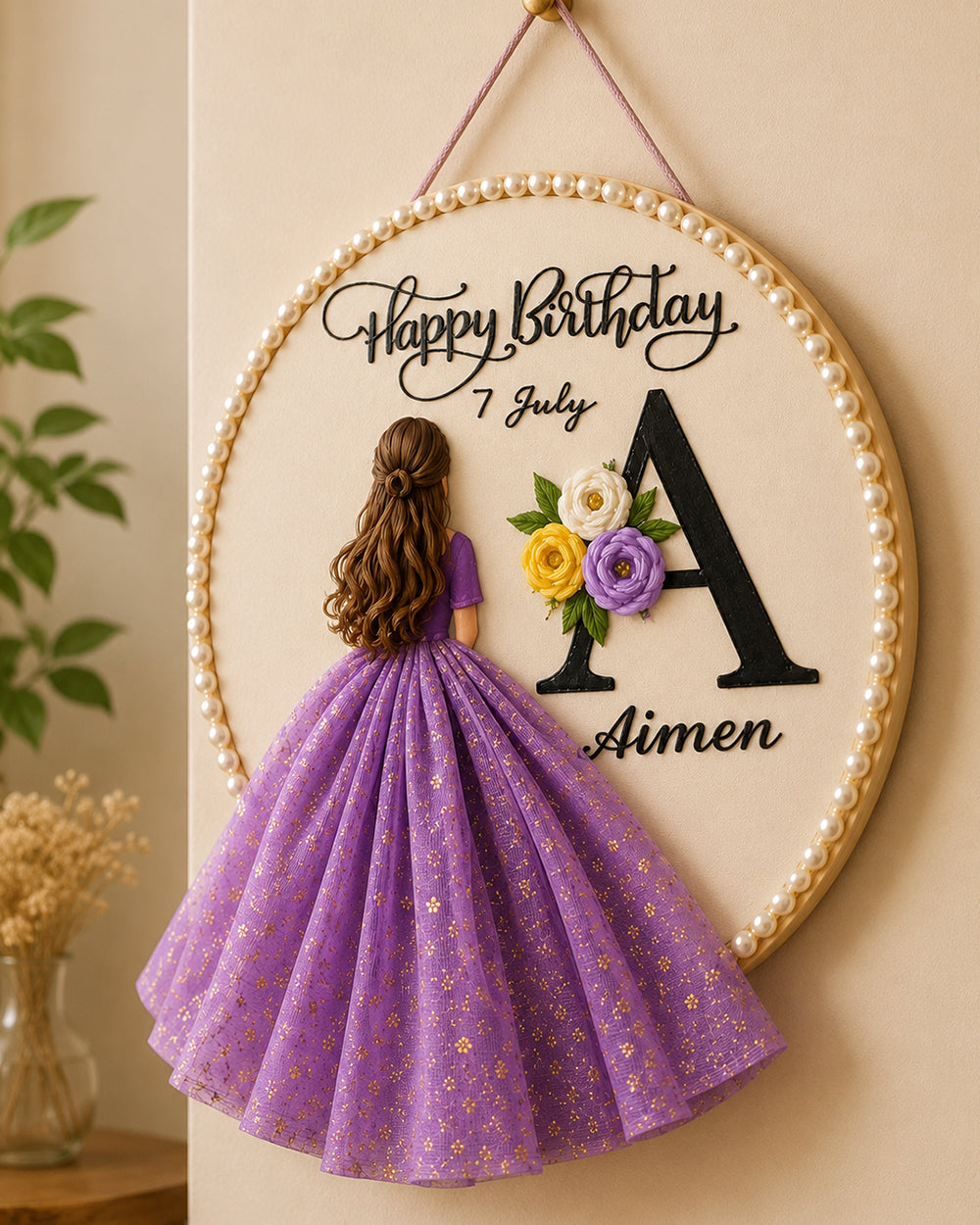 Happy Birthday Name Initial Hoop