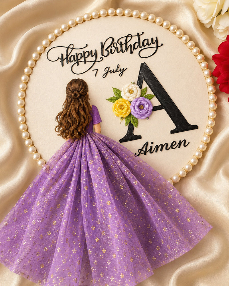 Happy Birthday Name Initial Hoop