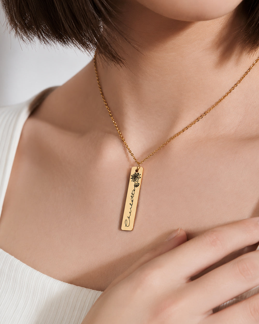 Personalised Birth Flower Necklace Bar