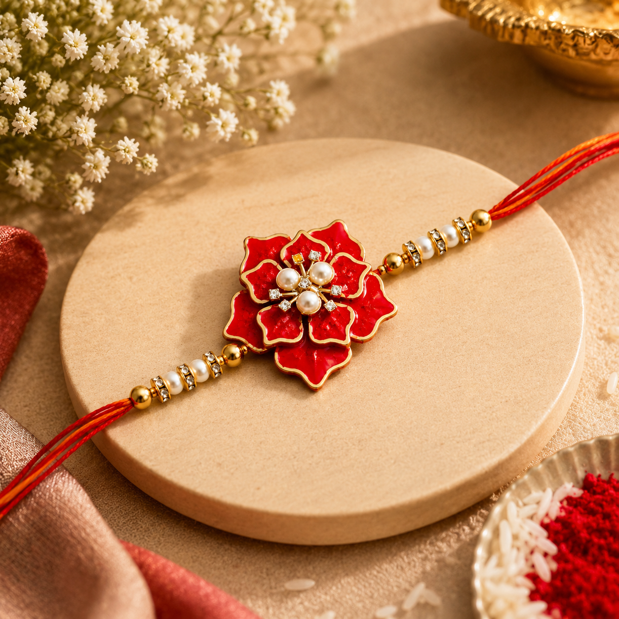 Handcrafted Red Floral Resin Rakhi for Brother