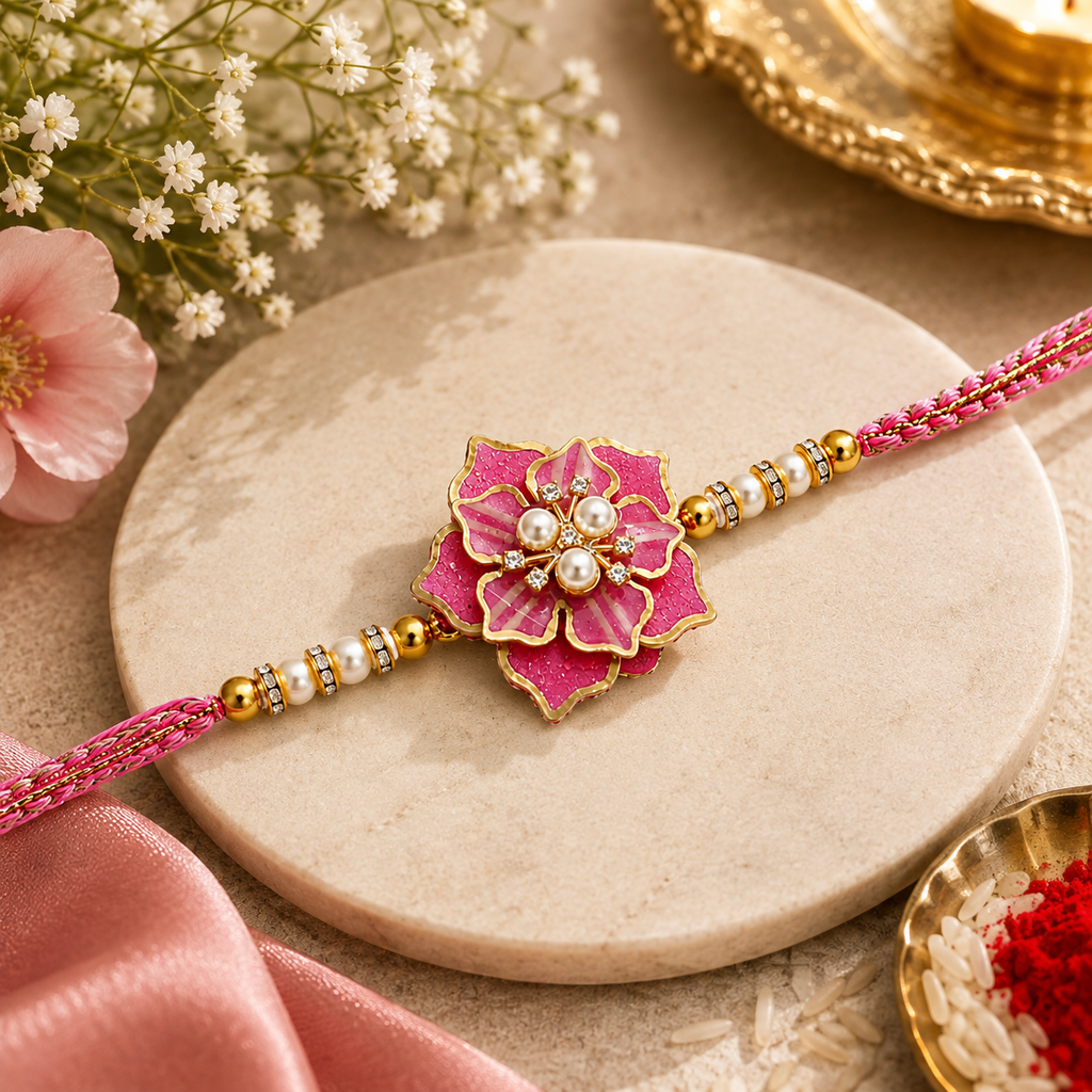 Handcrafted Pink Floral Resin Rakhi for Brother