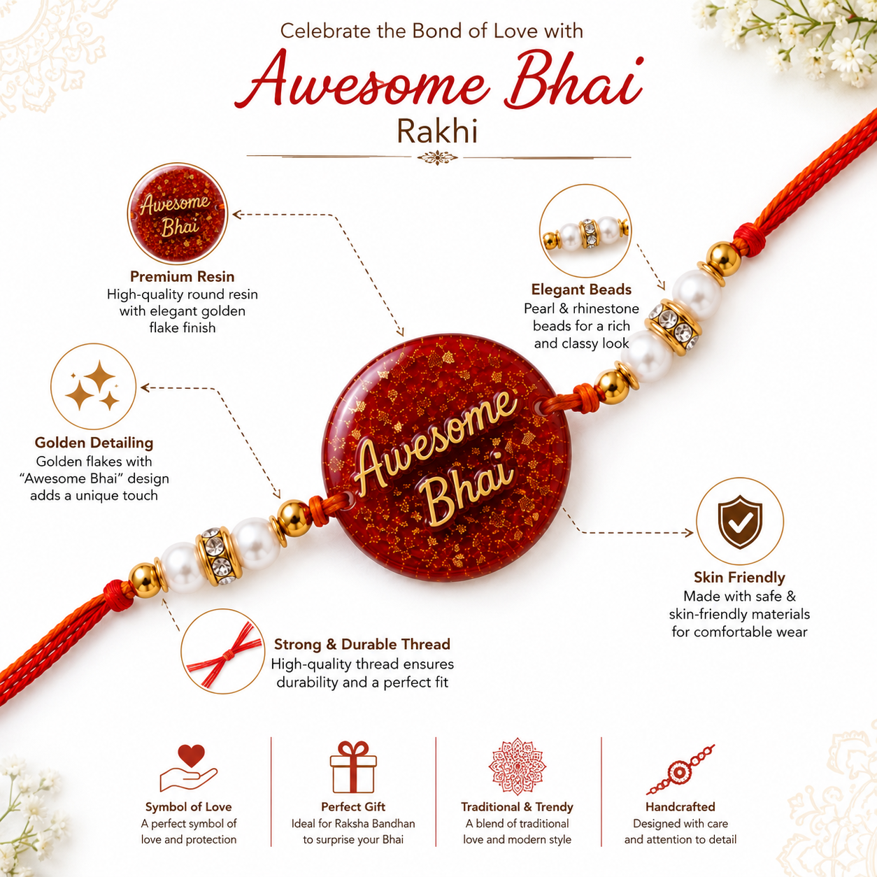 Awesome Bhai Red Resin Rakhi