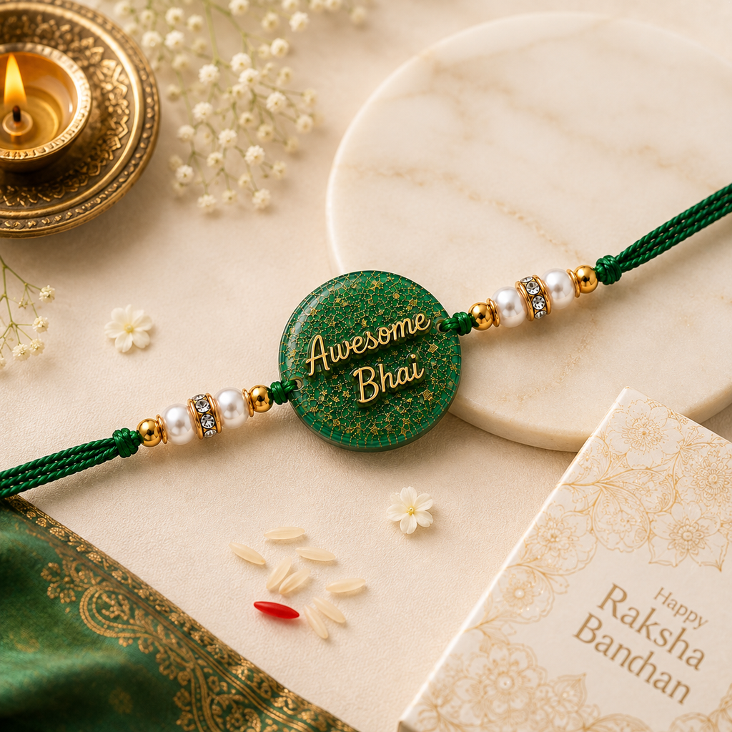Awesome Bhai Green Resin Rakhi