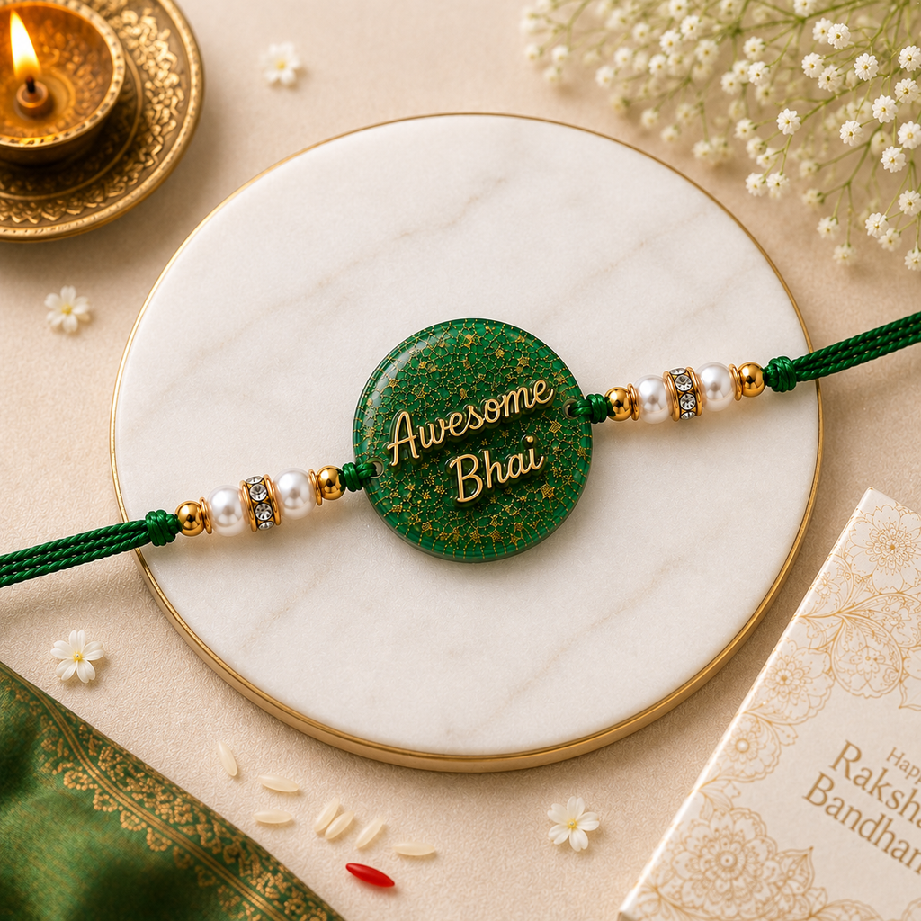 Awesome Bhai Green Resin Rakhi