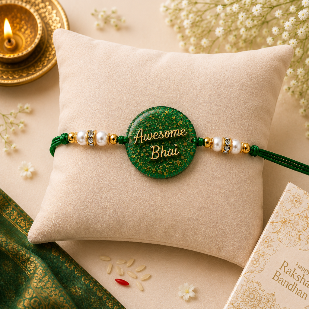 Awesome Bhai Green Resin Rakhi
