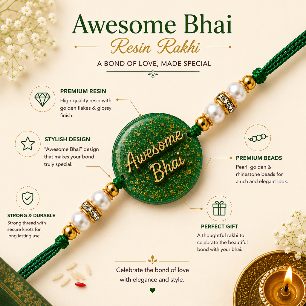Awesome Bhai Green Resin Rakhi