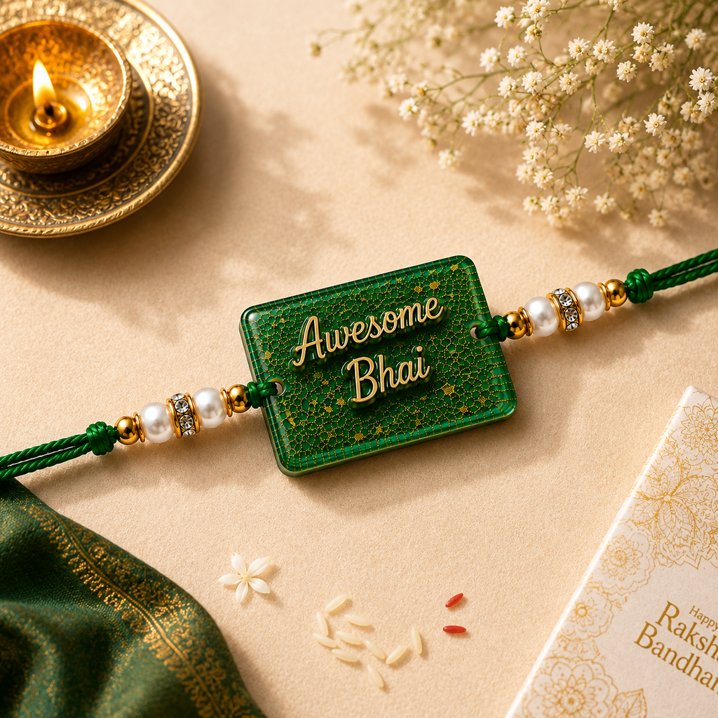 Awesome Bhai Green Resin Rakhi