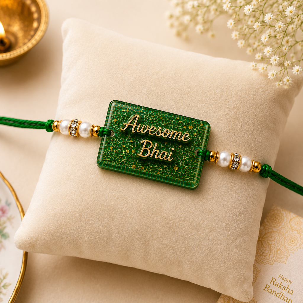 Awesome Bhai Green Resin Rakhi