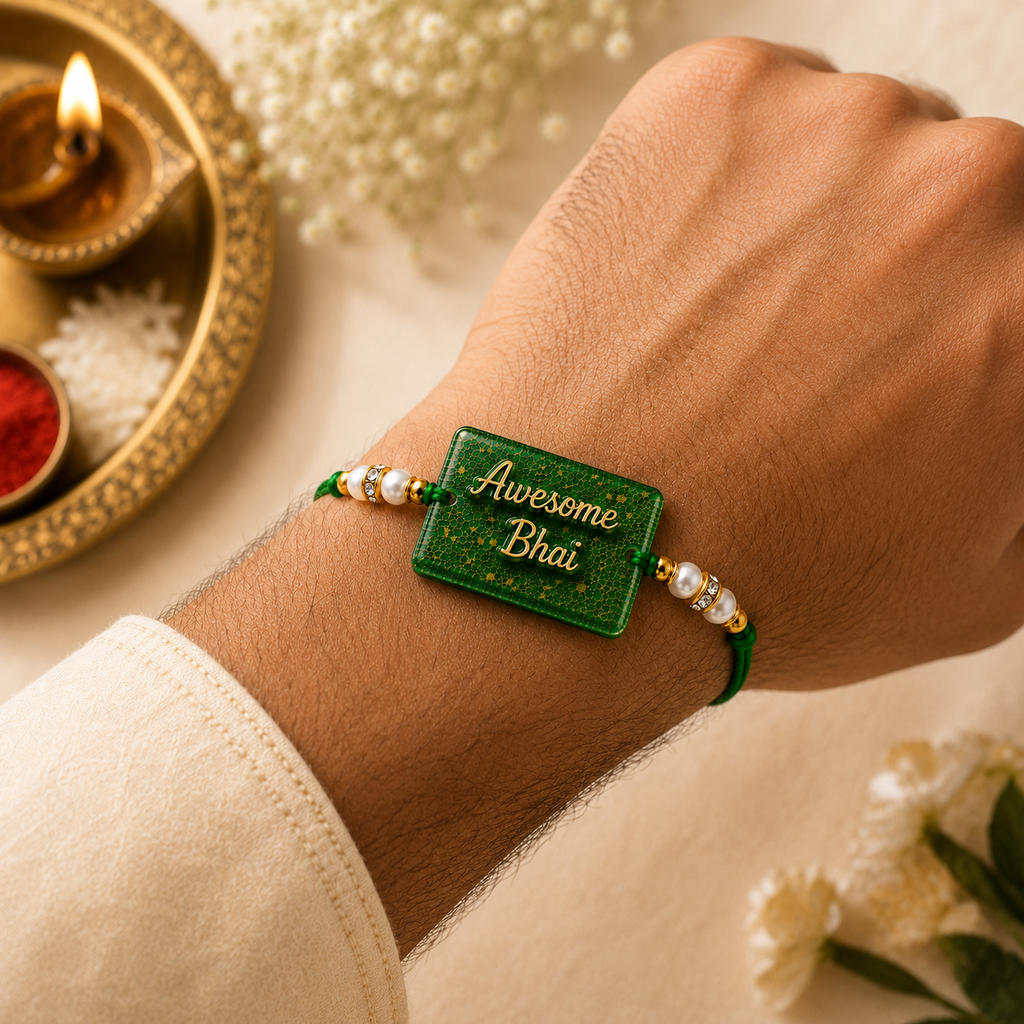 Awesome Bhai Green Resin Rakhi