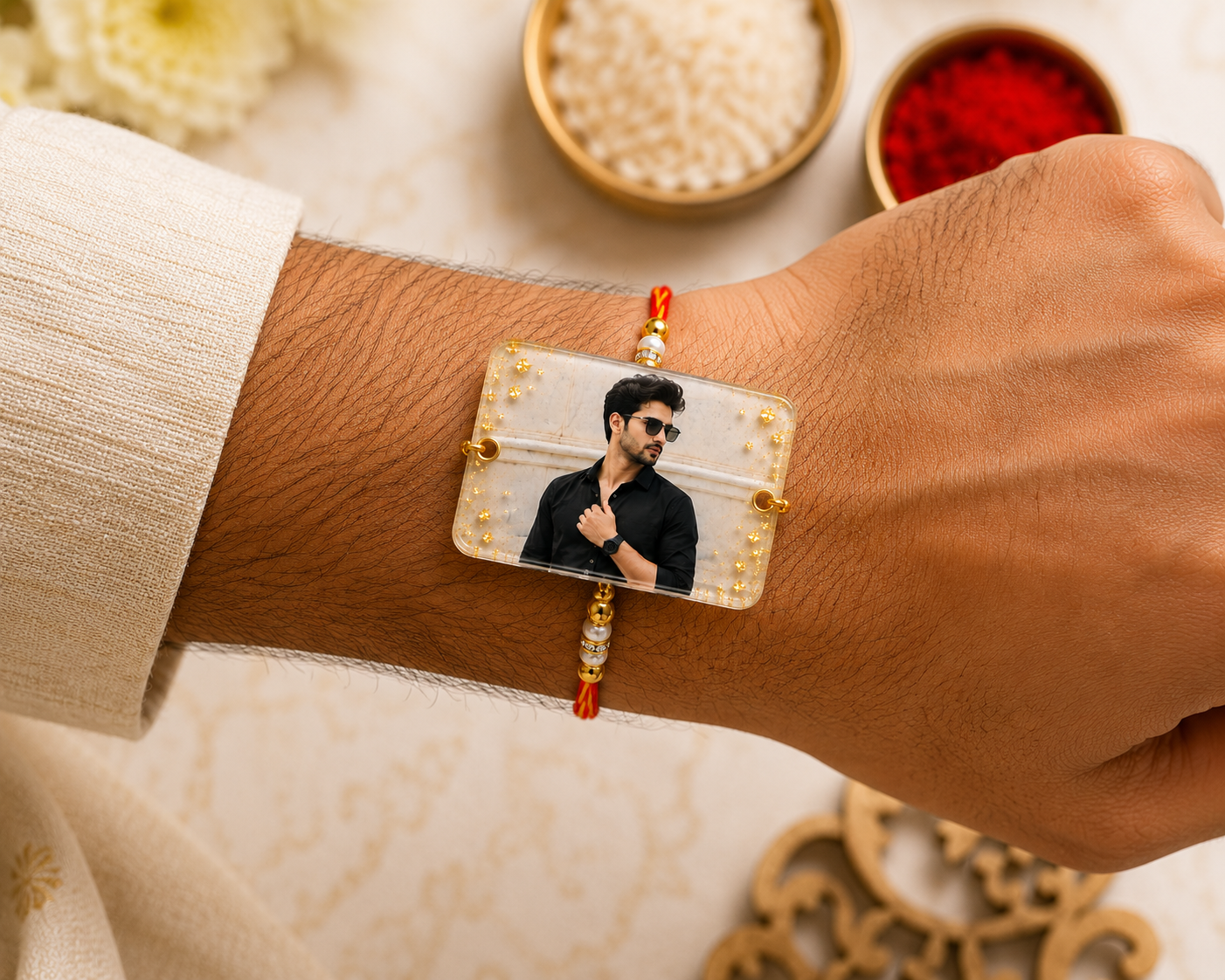Personalized Photo Resin Rakhi for Brother