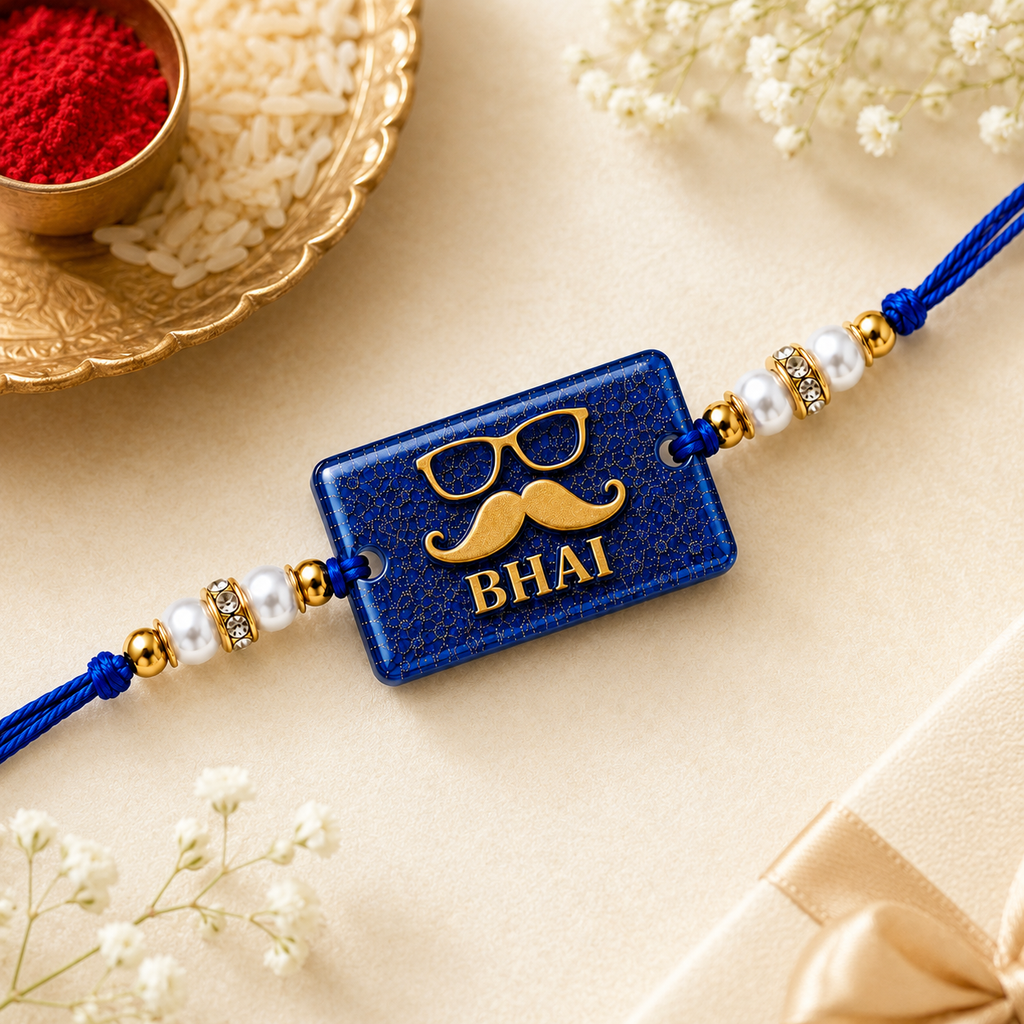 Handcrafted Bhai Blue Resin Rakhi
