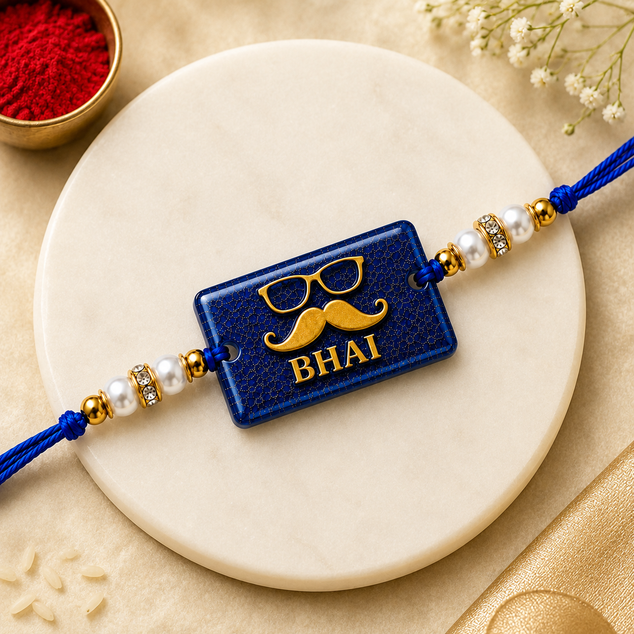 Handcrafted Bhai Blue Resin Rakhi