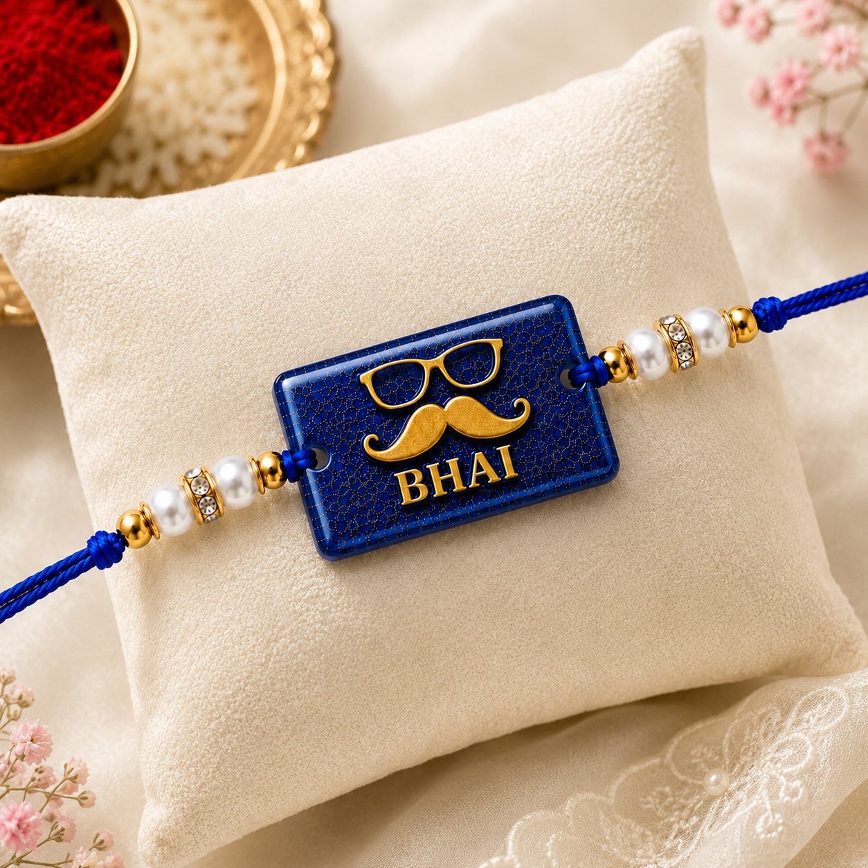 Handcrafted Bhai Blue Resin Rakhi