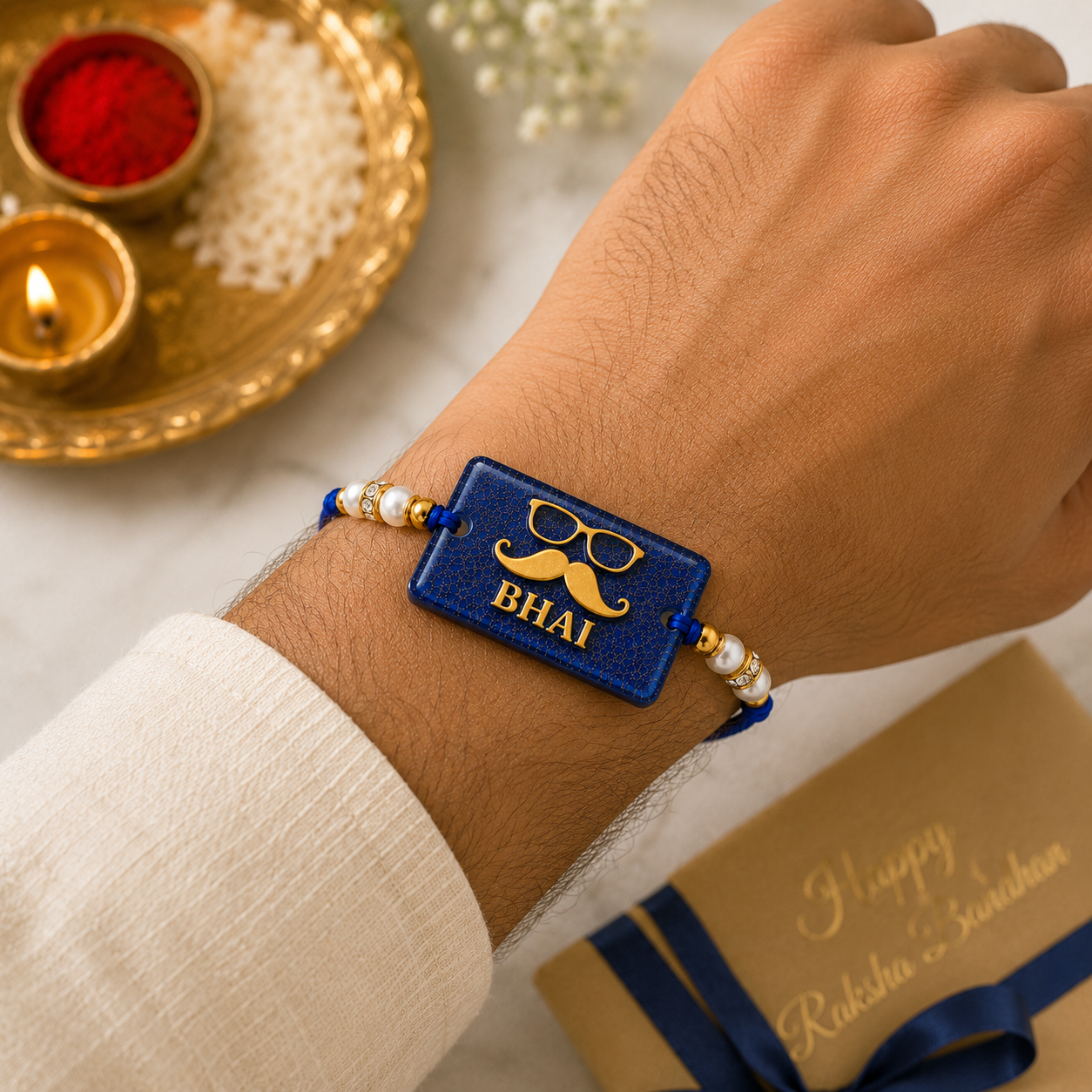 Handcrafted Bhai Blue Resin Rakhi