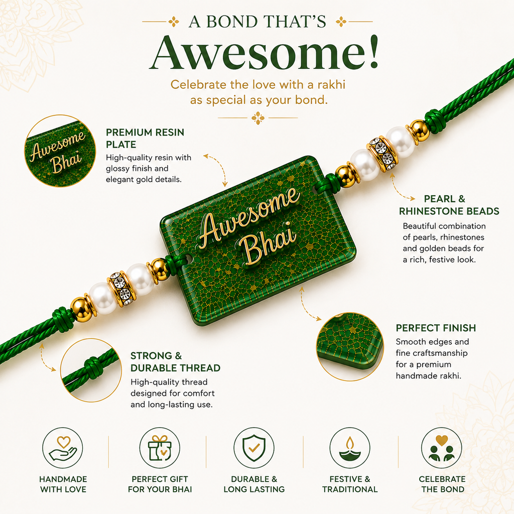 Awesome Bhai Green Resin Rakhi