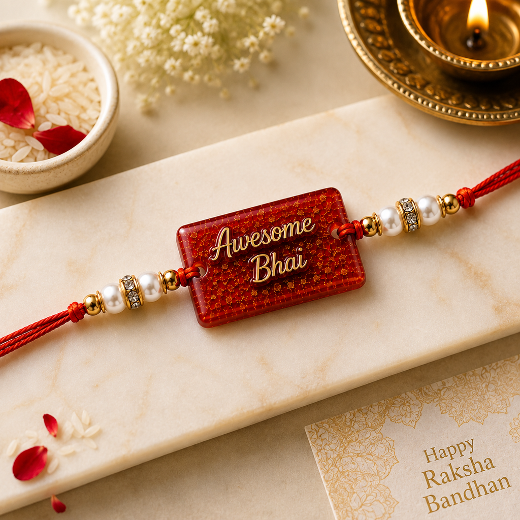 Awesome Bhai Red Resin Rakhi