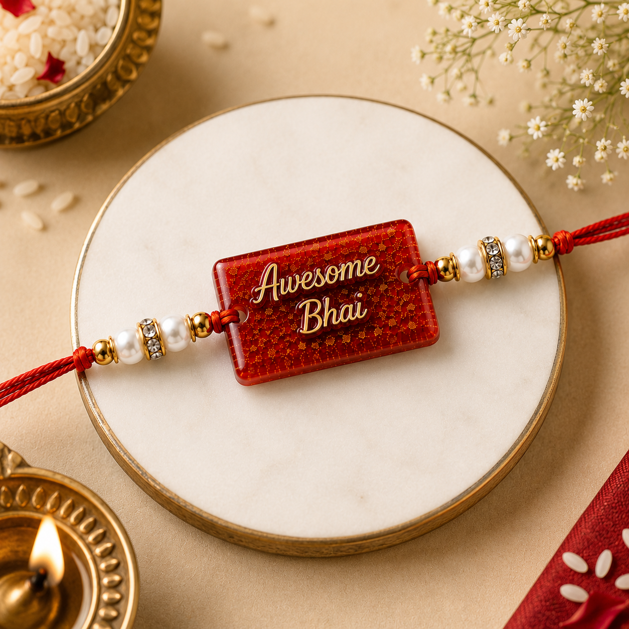 Awesome Bhai Red Resin Rakhi