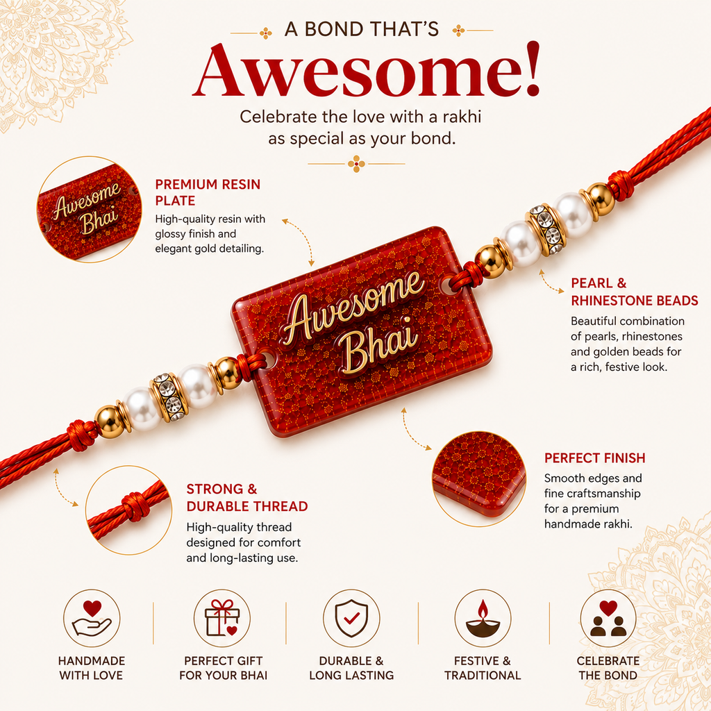 Awesome Bhai Red Resin Rakhi
