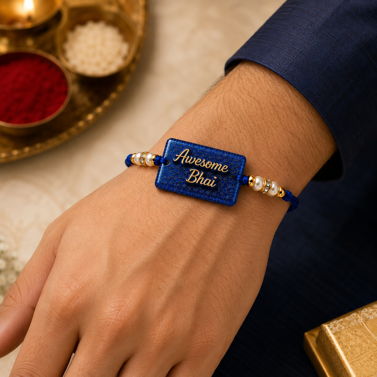 Awesome Bhai Blue Resin Rakhi
