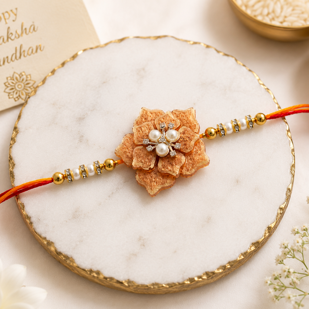 Handcrafted Beige Floral Resin Rakhi for Brother