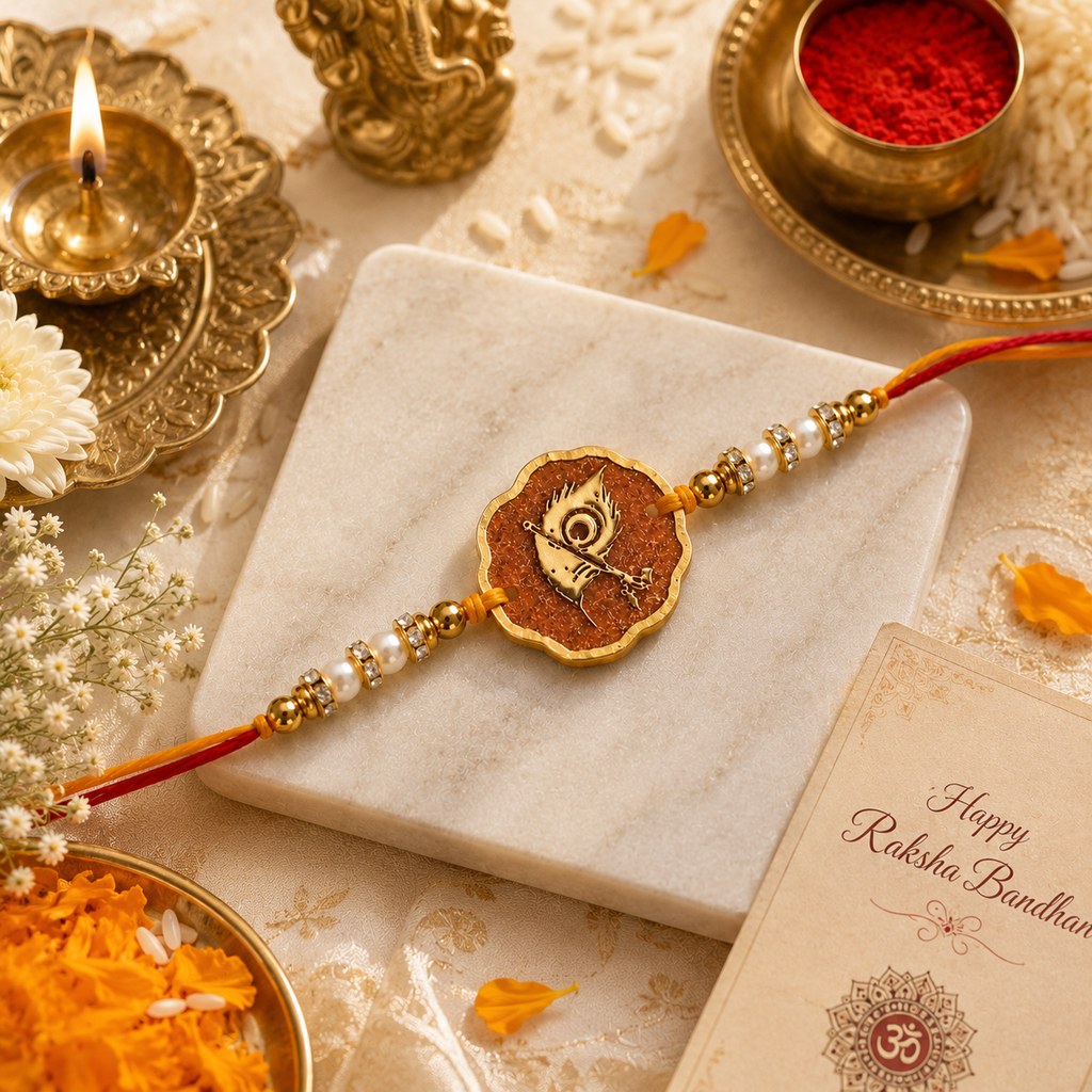 Handcrafted Krishna Morpankh Resin Rakhi