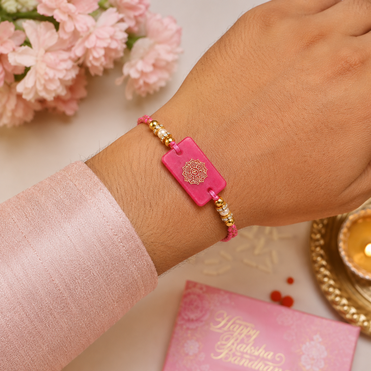 Pink Mandala Resin Rakhi