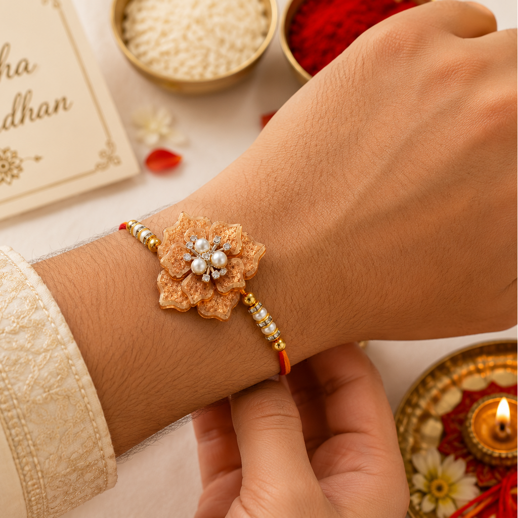 Handcrafted Beige Floral Resin Rakhi for Brother