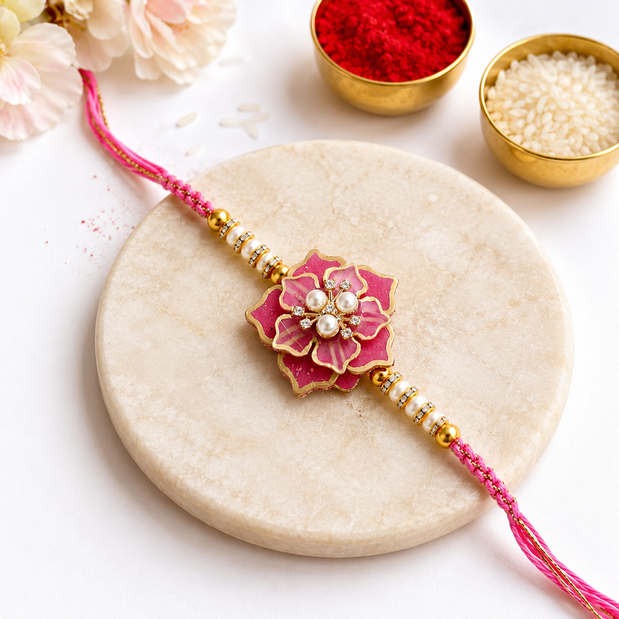 Handcrafted Pink Floral Resin Rakhi for Brother