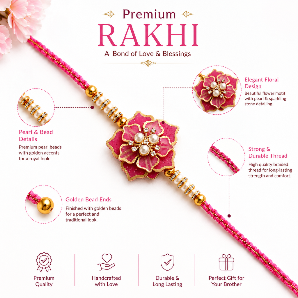 Handcrafted Pink Floral Resin Rakhi for Brother