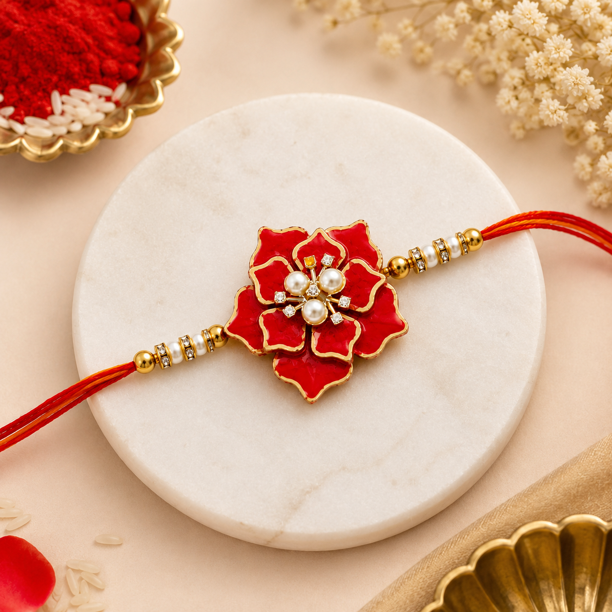 Handcrafted Red Floral Resin Rakhi for Brother