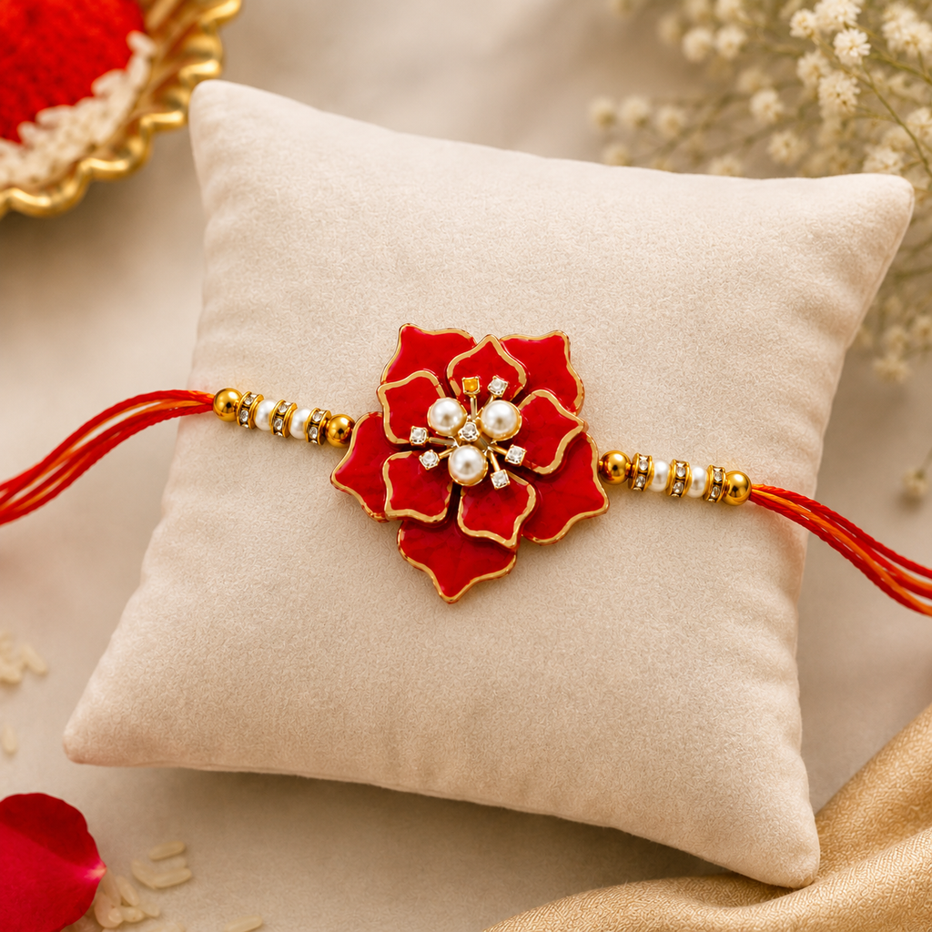 Handcrafted Red Floral Resin Rakhi for Brother
