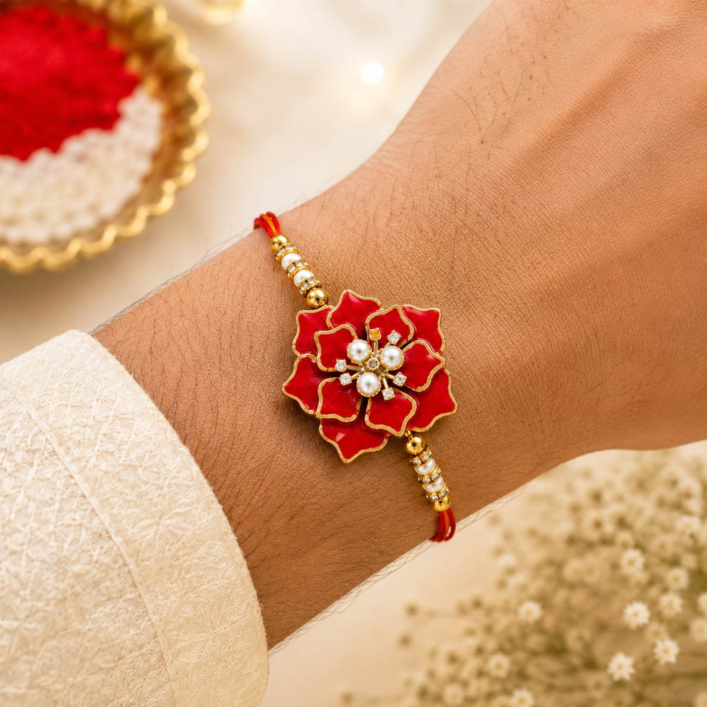 Handcrafted Red Floral Resin Rakhi for Brother
