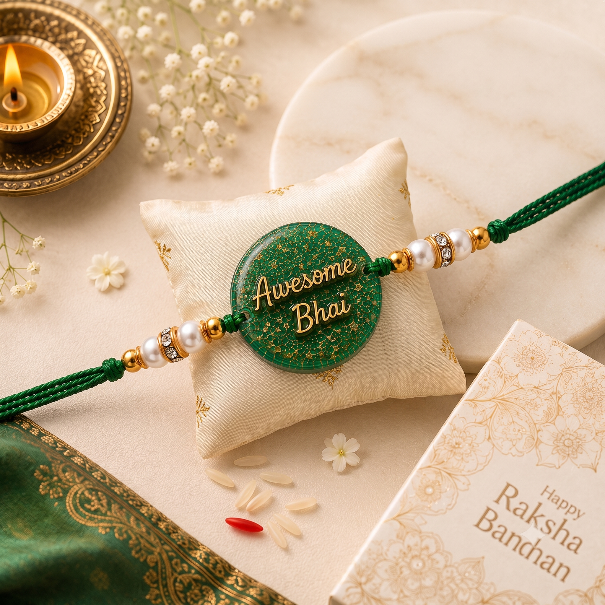 Awesome Bhai Green Resin Rakhi